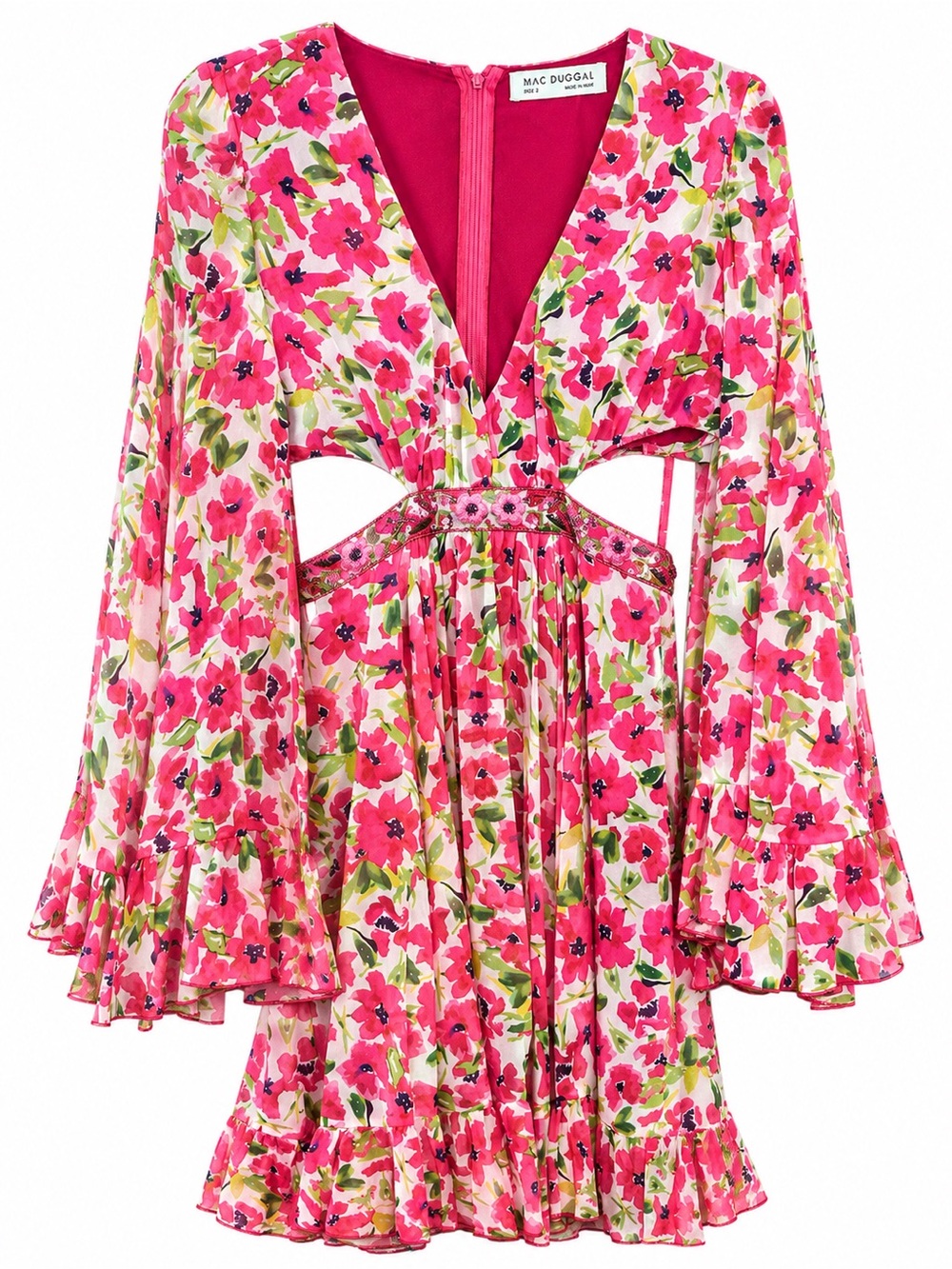 NWT Mac Duggal 9158 Floral Chiffon Cutout Mini Dress Bell Sleeve Size 2